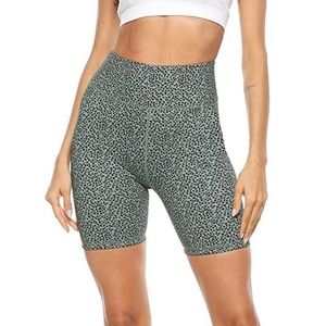 New Persit Womens Green Leopard Print High Waist Workout Yoga Shorts Size Small